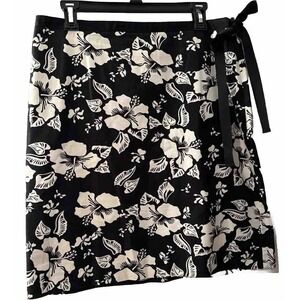 Casual Corner Skirt A Line Tropical Floral Black White Stretch Beachy Women's 14